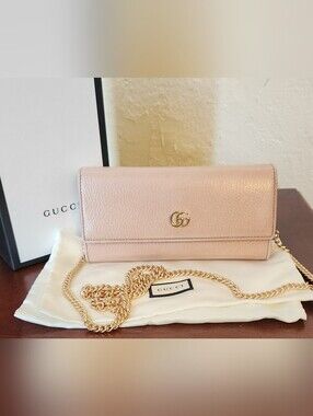 Gucci Pink Leather Marmont Wallet On Chain